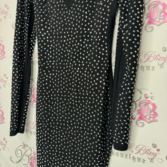 San joy dress rhinestones bling diamonds crystals mesh black silver new years - Picture 7 of 10